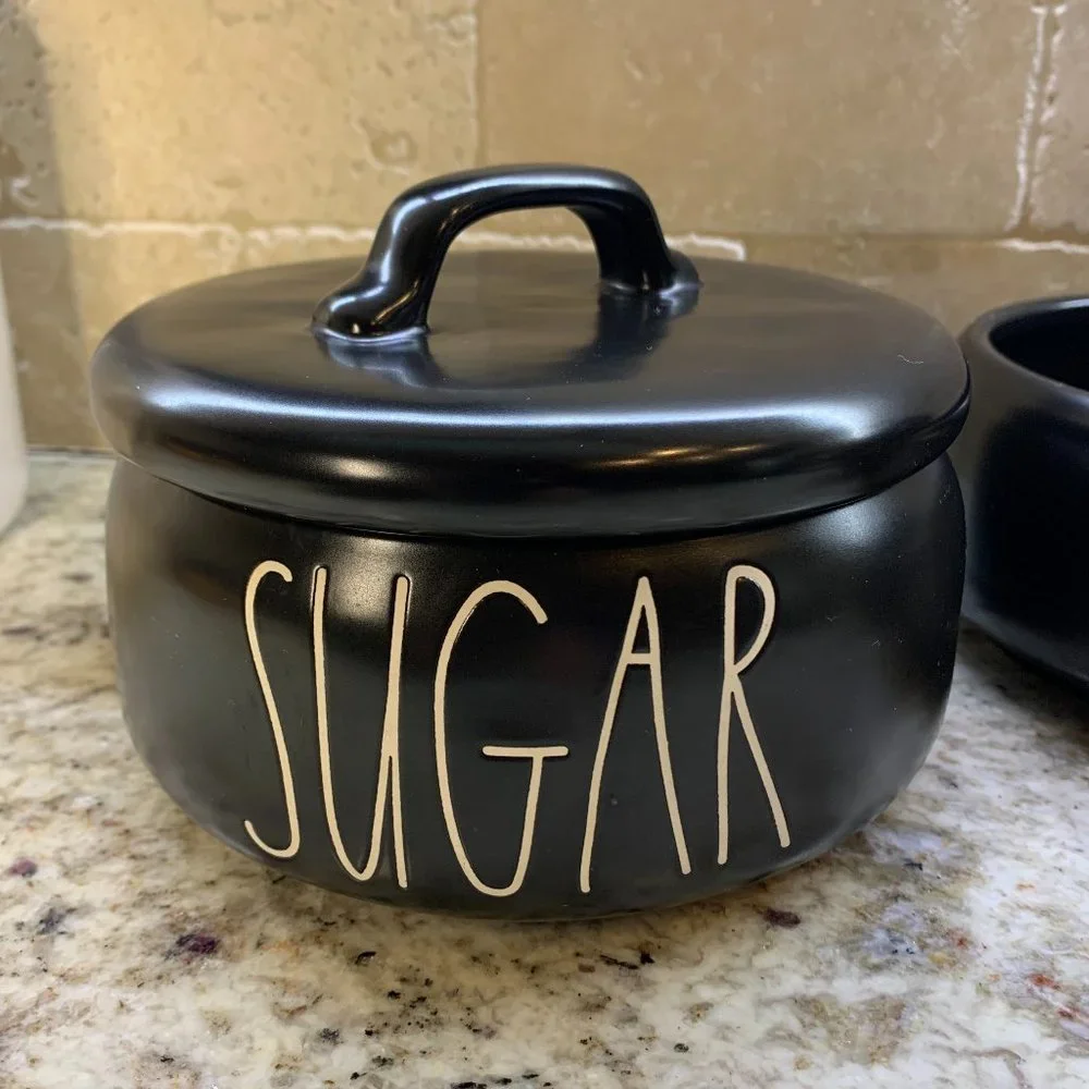 Rae Dunn Coffee Tea Sugar set - black